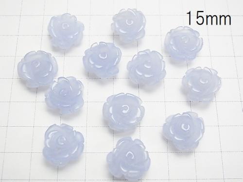 1pc $6.79 High Quality Blue Chalcedony AAA Rose 12, 15mm [Half Drilled Hole] 1pc