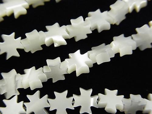 Mother of Pearl MOP White Cross 6 x 6 x 2 mm half or 1 strand (aprx.15 inch / 38 cm)