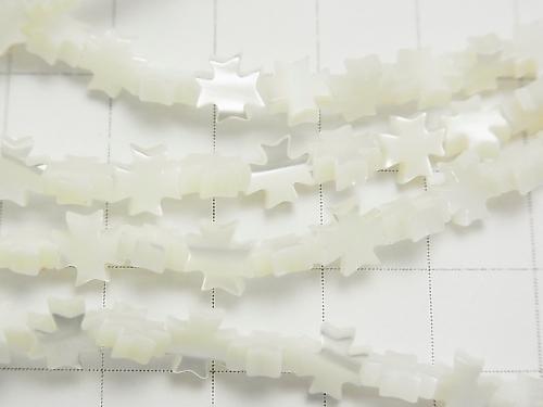 Mother of Pearl MOP White Cross 6 x 6 x 2 mm half or 1 strand (aprx.15 inch / 38 cm)