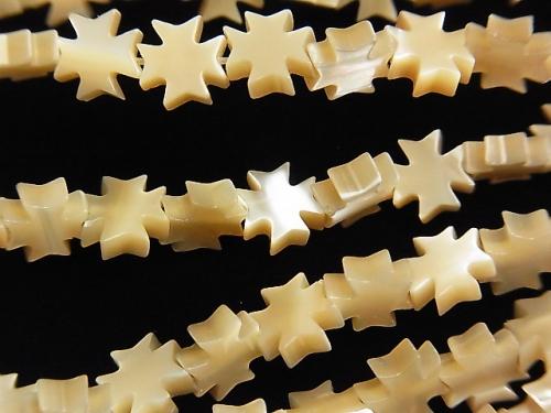 Mother of Pearl MOP Cross 6 x 6 x 2 mm Beige half or 1 strand (aprx.15 inch / 36 cm)