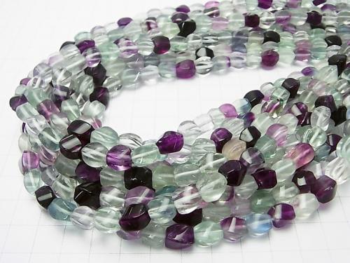 Multicolor Fluorite AA ++ 4 Faceted Twist Faceted Rice 8 x 6 x 6 mm half or 1 strand (aprx.15 inch / 38 cm)