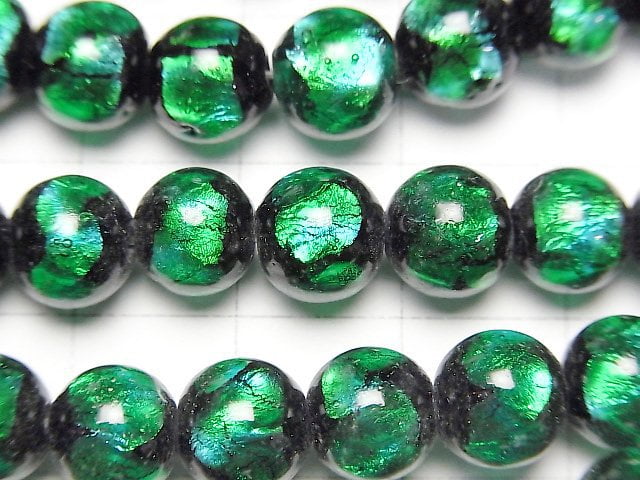 [Video] Lampwork Beads Round 8mm [Light Blue x Green] 1/4 or 1strand beads (aprx.15inch/36cm)