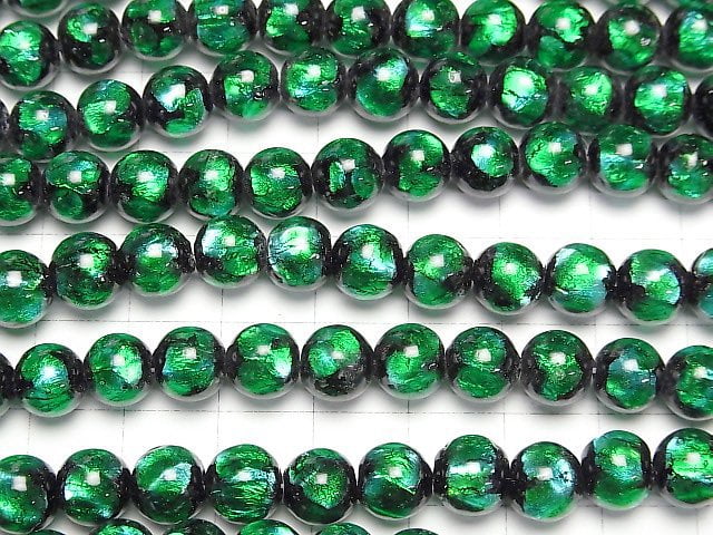 [Video] Lampwork Beads Round 8mm [Light Blue x Green] 1/4 or 1strand beads (aprx.15inch/36cm)