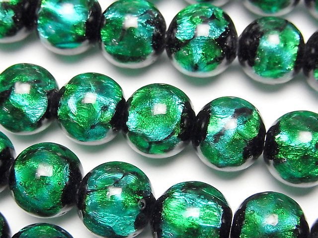 [Video] Lampwork Beads Round 12mm [Light Blue x Green] 1/4 or 1strand beads (aprx.14inch/35cm)