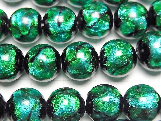 [Video] Lampwork Beads Round 12mm [Light Blue x Green] 1/4 or 1strand beads (aprx.14inch/35cm)