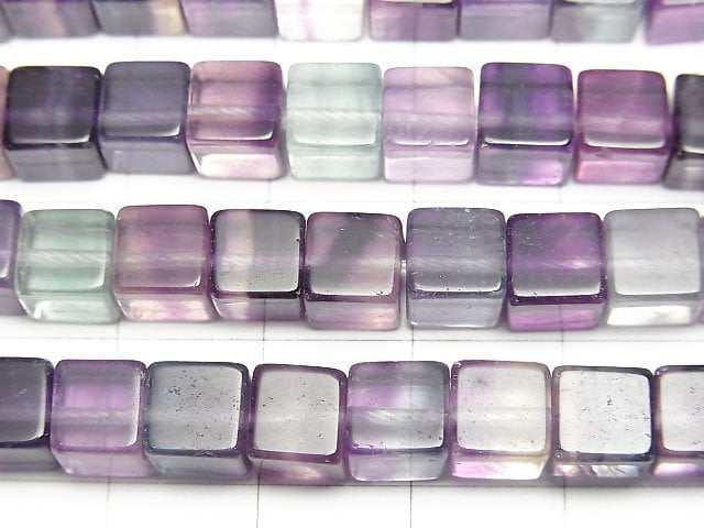 [Video] Mongolian multi color Fluorite AAA Cube 6x6x6mm half or 1strand beads (aprx.15inch/37cm)