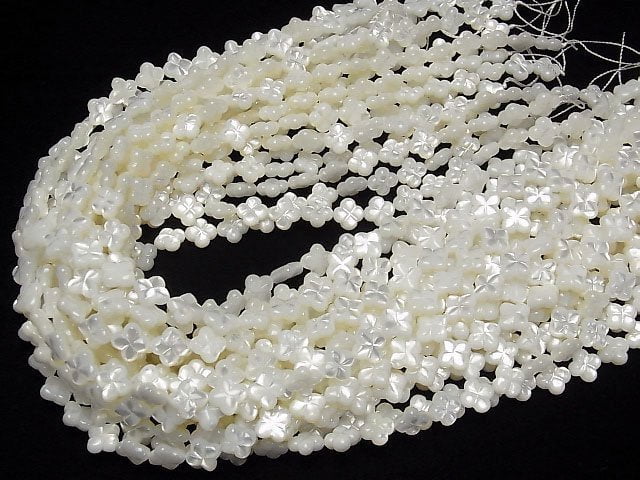 [Video] High quality white Shell (Silver-lip Oyster) Clover (Both Side Finish)9x9x4mm 1/4 or 1strand beads (aprx.15inch/38cm)