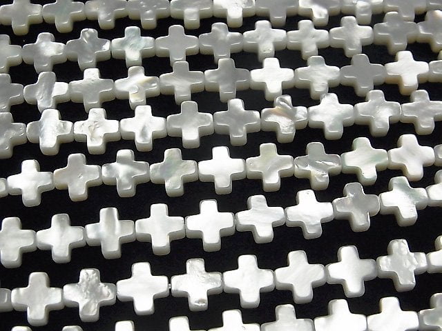 [Video] High Quality White Shell Cross 8x8x3mm 1/4 or 1strand beads (aprx.15inch/38cm)