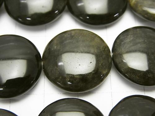 Golden Sheen Obsidian Coin 20 x 20 x 7 mm half or 1 strand (aprx.15 inch / 38 cm)