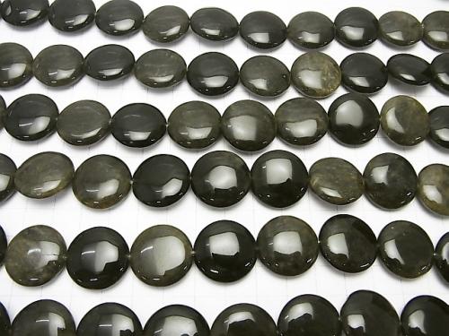 Golden Sheen Obsidian Coin 20 x 20 x 7 mm half or 1 strand (aprx.15 inch / 38 cm)