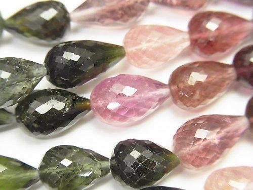 [Video]Top Quality Multicolor Tourmaline AAA++ Vertical Hole Faceted Drop 10 x 7 x 7 mm half or 1 strand beads (aprx.15 inch / 37 cm)