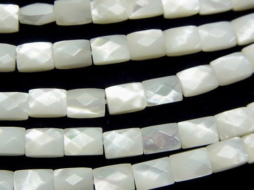 High Quality White Shell (Silver-lip Oyster)AAA Faceted Rectangle 7x5x4mm 1/4 or 1strand beads (aprx.15inch/38cm)