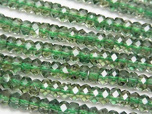 Green Quartz Faceted Button Roundel 5 x 5 x 3 mm half or 1 strand (aprx.15 inch / 38 cm)