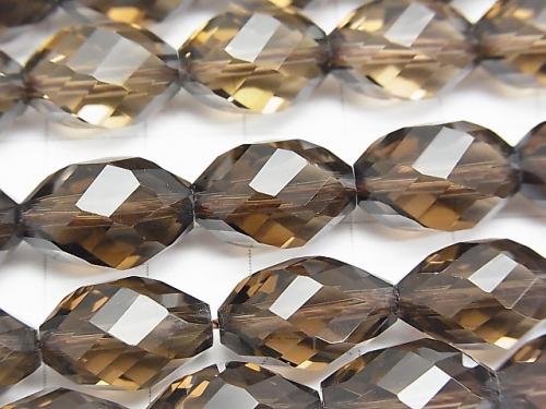 Diamond Cut!  Smoky Crystal Quartz AAA 6Faceted Twist xMultiple Facets Faceted Rice 14x10x10mm 1/4 or 1strand (aprx.15inch/37cm)