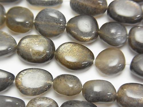 High Quality Silver Gold Sheen Moon Stone AAA-Oval-Nugget [Size M] half or 1strand (aprx.15inch / 37cm)
