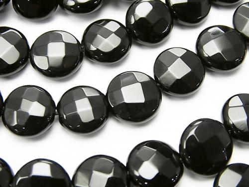 Onyx  Faceted Coin 10x10x5mm half or 1strand (aprx.15inch/36cm)