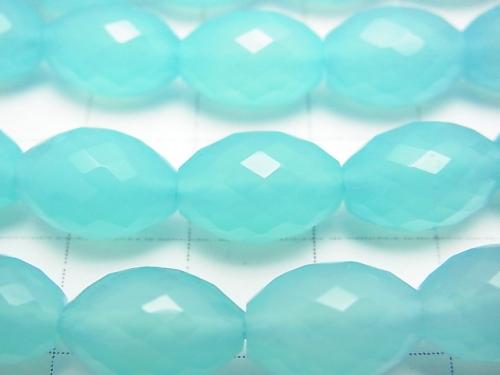 Sea Blue Chalcedony AAA Faceted Rice 12x8x8mm 1/4 or 1strand (aprx.15inch / 38cm)