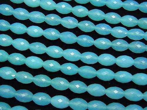 Sea Blue Chalcedony AAA Faceted Rice 12x8x8mm 1/4 or 1strand (aprx.15inch / 38cm)