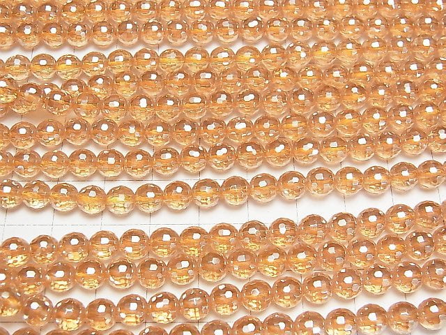 [Video]Champagne Aura Crystal Quartz AAA 128Faceted Round 6mm half or 1strand beads (aprx.15inch/37cm)