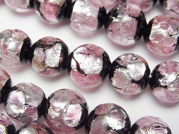 [Video] Lampwork Beads Round 12mm [Pink x Silver x Black] 1/4 or 1strand beads (aprx.13inch/33cm)