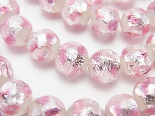 [Video] Lampwork Beads Round 10mm [Pink x Silver x White] 1/4 or 1strand beads (aprx.15inch/37cm)
