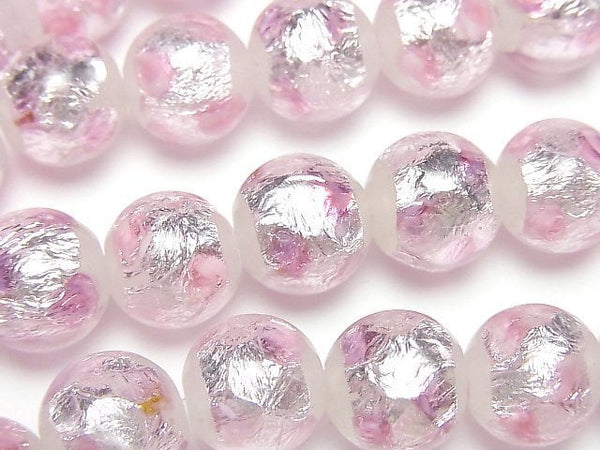 [Video] Lampwork Beads Round 12mm [Pink x Silver x White] 1/4 or 1strand beads (aprx.14inch/34cm)
