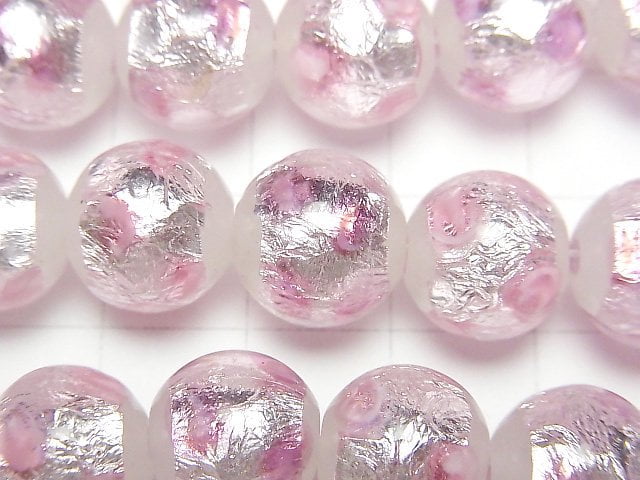 [Video] Lampwork Beads Round 12mm [Pink x Silver x White] 1/4 or 1strand beads (aprx.14inch/34cm)