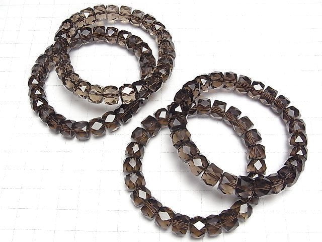 [Video]High Quality! Smoky Quartz AAA Faceted Button Roundel 10x10x7mm Bracelet