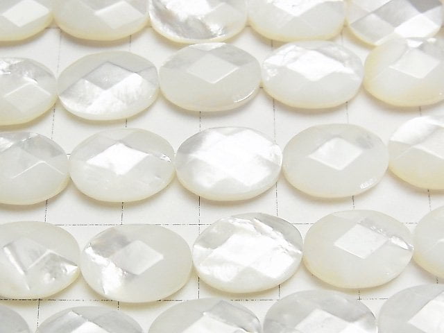 [Video]High Quality White Shell (Silver-lip Oyster )AAA Faceted Oval 14x10mm 1/4 or 1strand beads (aprx.15inch/37cm)