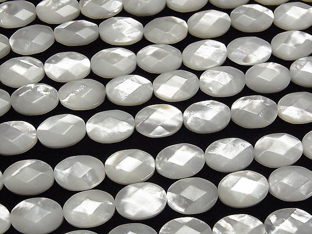[Video]High Quality White Shell (Silver-lip Oyster )AAA Faceted Oval 14x10mm 1/4 or 1strand beads (aprx.15inch/37cm)