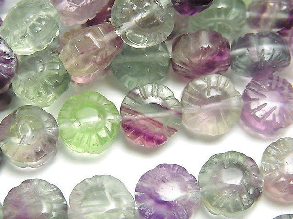 [Video] Multicolor Fluorite AAA Flower 10x10x7mm half or 1strand beads (aprx.15inch / 37cm)