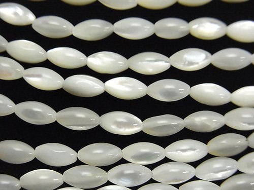High Quality White Shell (Silver-lip Oyster )AAA Rice 8x4x4mm 1strand beads (aprx.15inch/37cm)