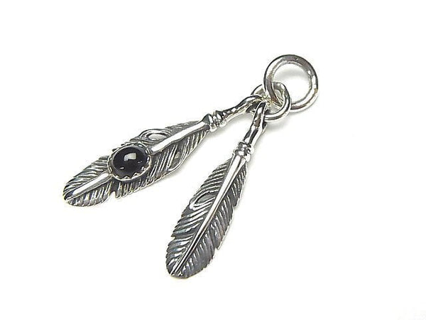 Double feather charm with Silver925 Onyx 1pc
