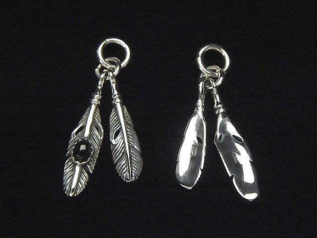 Double feather charm with Silver925 Onyx 1pc