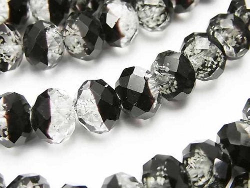 Lampwork Beads Faceted Button Roundel 10x10x7mm [Black/Luminous type ] half or 1strand beads (aprx.14inch/34cm)