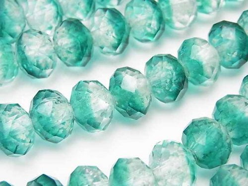 Lampwork Beads Faceted Button Roundel 10x10x7mm [Blue Green/Luminous type ] half or 1strand beads (aprx.14inch/34cm)