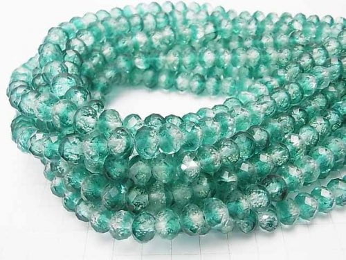 Lampwork Beads Faceted Button Roundel 10x10x7mm [Blue Green/Luminous type ] half or 1strand beads (aprx.14inch/34cm)