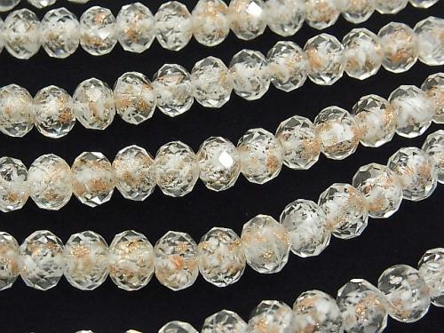 Lampwork Beads Faceted Button Roundel 10x10x7mm [White x Gold] half or 1strand beads (aprx.13inch/33cm)