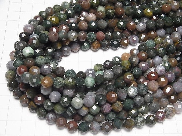 [Video]High Quality! Indian Agate Faceted Round 8mm 1strand beads (aprx.15inch/36cm)