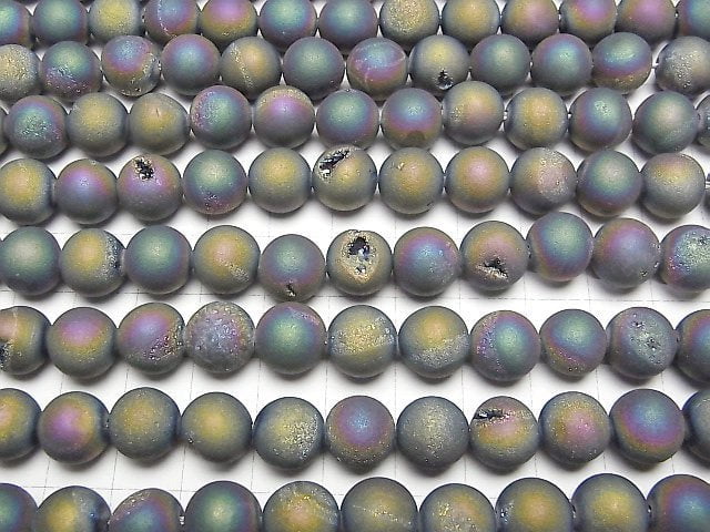 [Video]Druzy Agate Round 10mm Matte Rainbow 1strand beads (aprx.15inch/36cm)