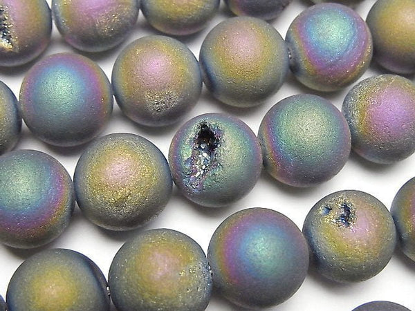 [Video]Druzy Agate Round 12mm Matte Rainbow 1strand beads (aprx.15inch/38cm)
