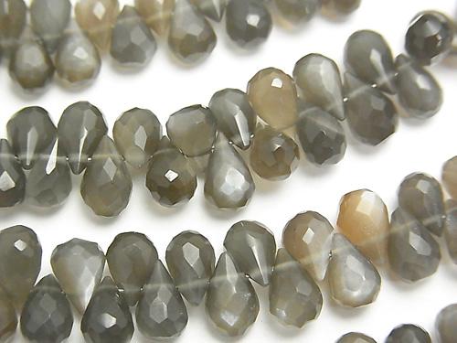 High Quality Gray Moon Stone AAA Drop Faceted Briolette half or 1strand (aprx. 7inch / 18cm)