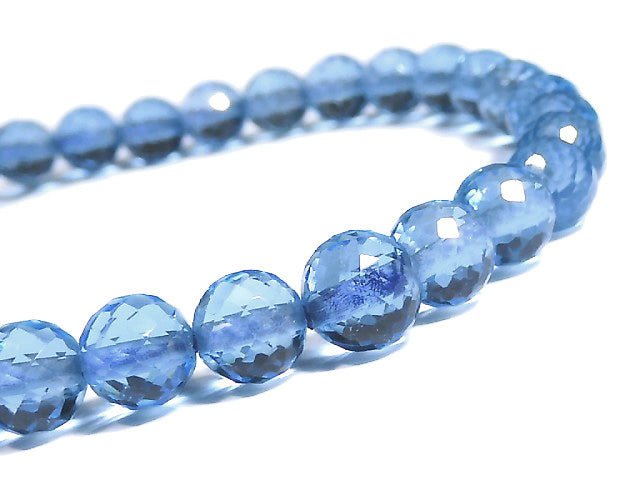 [Video] [One of a kind] High Quality Swiss Blue Topaz AAA Faceted Round 5.5mm Bracelet NO.14