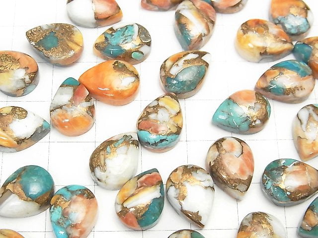 Oyster Copper Turquoise Pear shape Cabochon 14x10mm 3pcs