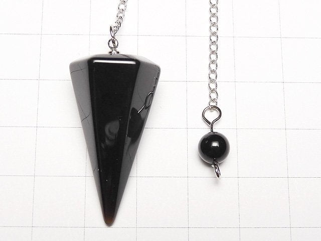 [Video] Tibetan Morion Crystal Quartz AAA Faceted Pendulum 35x18x18mm with Chain 1pc