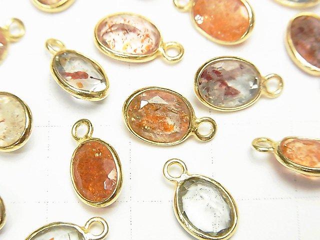 [Video] High Quality Multicolor Sunstone AAA Bezel Setting Oval Faceted 9x7mm [One Side] 18KGP 5pcs