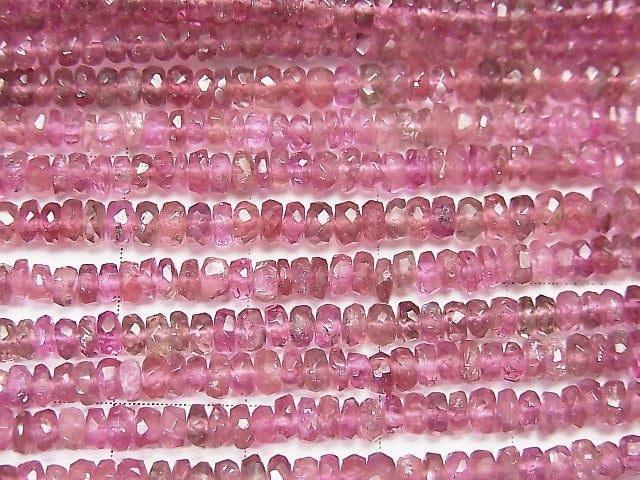 [Video]High Quality Pink Tourmaline AAA Faceted Button Roundel half or 1strand beads (aprx.15inch/38cm)