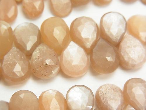 High Quality Orange-Brown Moon Stone AAA-Pear shape Faceted Briolette half or 1strand (aprx. 8inch / 20cm)
