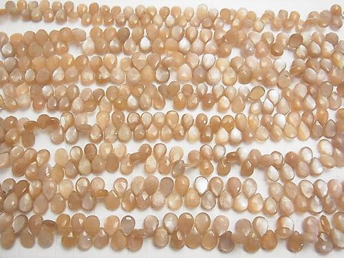 High Quality Orange-Brown Moon Stone AAA-Pear shape Faceted Briolette half or 1strand (aprx. 8inch / 20cm)