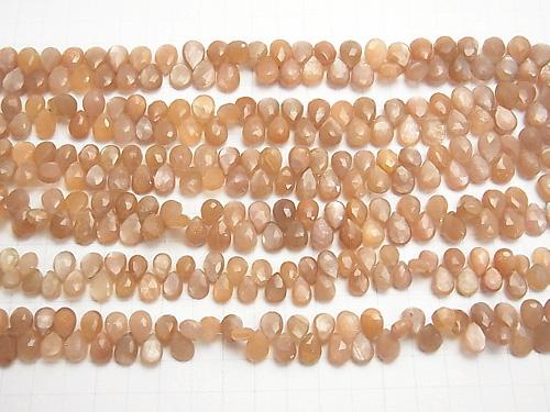 High Quality Orange Moon Stone AAA-Pear shape Faceted Briolette half or 1strand (aprx. 8inch / 20cm)